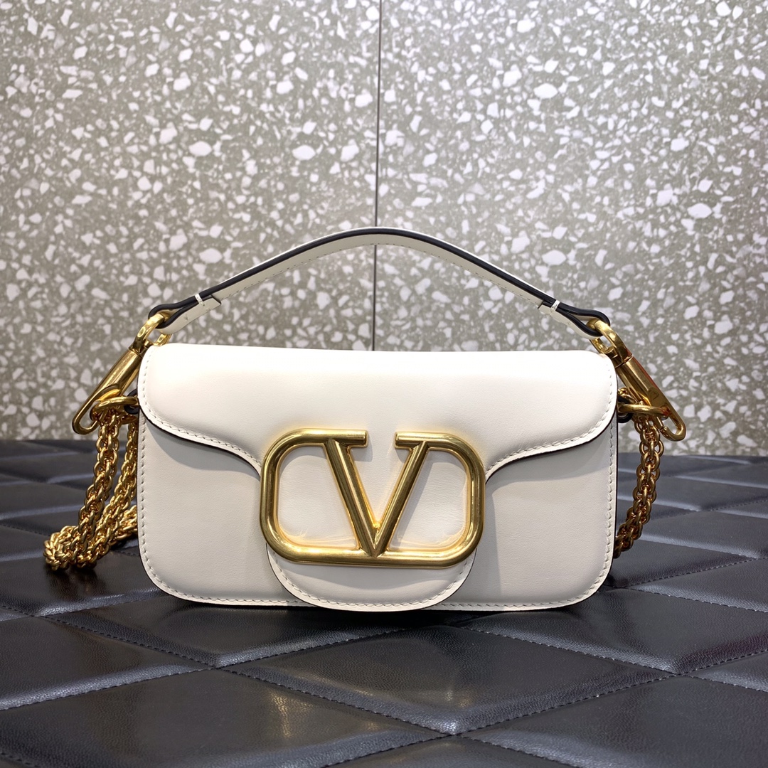 Valentino Garavani Loco Small Shoulder Bag in Ivory Calfskin Leather